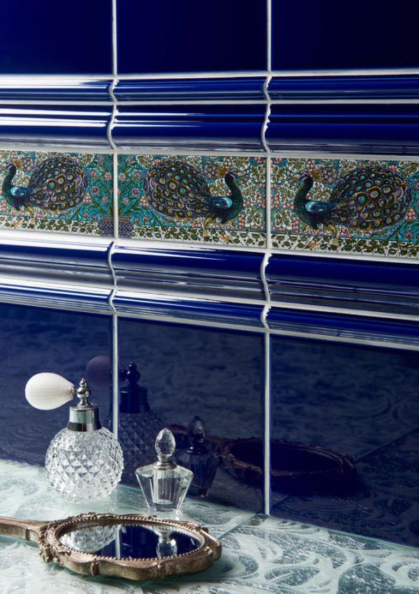 Artworks_De-Morgan-Peacock-Border-2-Tile-IM-0000635-with-Royal-Blue-Field-Tile-IM-0002483-Astragal-IM-0000635-and-Albert-IM-0009372